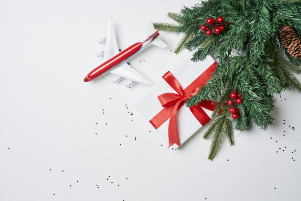 圣诞背景与装饰和飞机图片下载