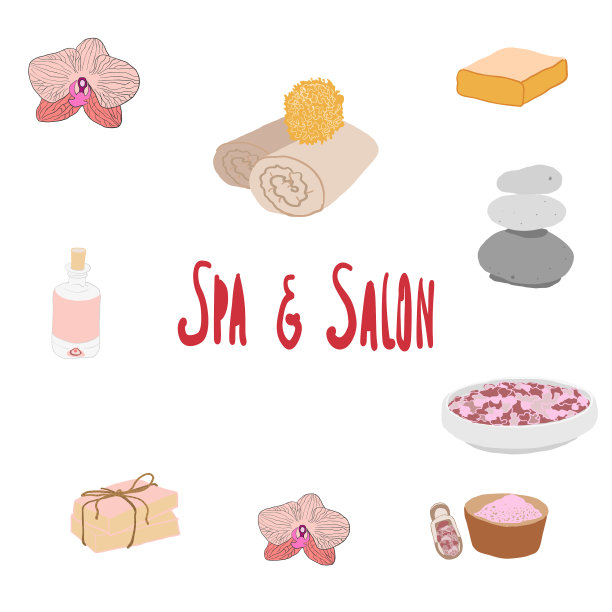 水疗中心服务flat set图片下载