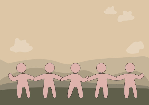 五个站着的人牵着手画画图片下载