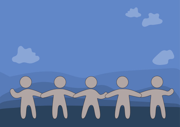 五个站着的人牵着手画画图片下载