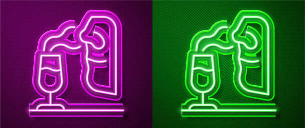 霓虹灯闪烁的线酒侍图标孤立上图片下载