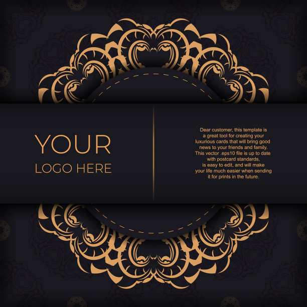黑色豪华明信片设计与古印度图片下载