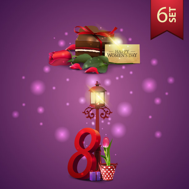 设置妇女节图标糖果玫瑰和郁金香在一个图片下载