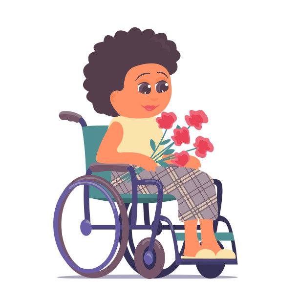 坐在轮椅上的老妇人手里拿着一束图片下载