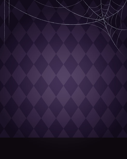 破旧的房间，紫色的垃圾墙纸和蜘蛛网图片下载