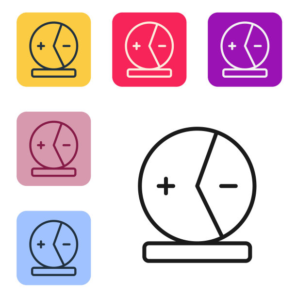 黑色线原子图标隔离在白色背景。象征科学、教育、核物理、科学研究。在彩色方形按钮中设置图标。向量图片下载