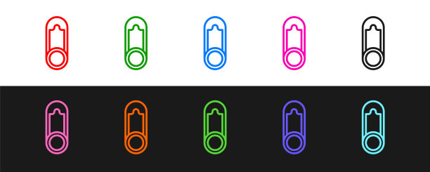 设置线婴儿衣服别针图标孤立在黑白背景。经典闭式钢制安全销。向量图片下载