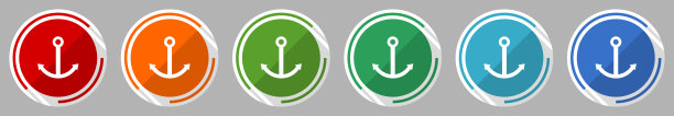 锚图标集，矢量插图在6个颜色选项为网页设计和移动应用程序，平面设计符号图片下载