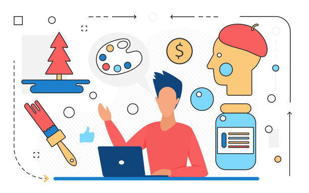 艺术工作室，艺术家创作作品，人的性格与笔记本线图标隔离图片下载