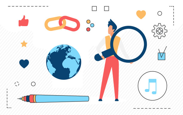 音频内容，男人性格用放大镜寻找音乐线图标隔离图片下载