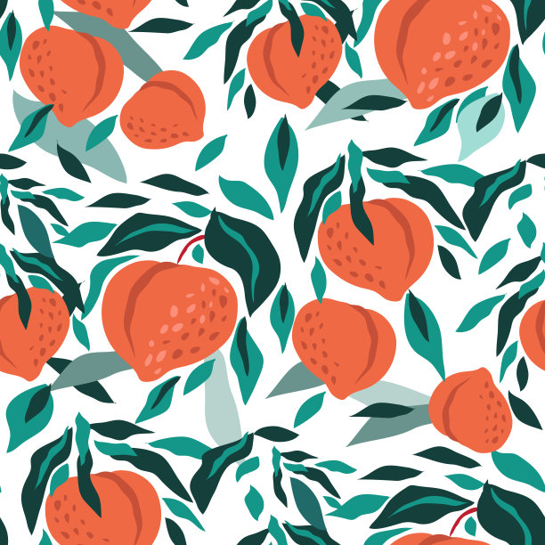 美丽的无缝图案与桃子为现代时尚的夏季设计。图片下载
