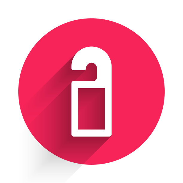 请不要打扰图标孤立与长阴影背景。酒店门吊牌。红色圆圈按钮。向量图片下载