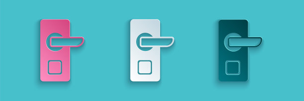 剪纸数字门锁与无线技术解锁图标隔离在蓝色背景。门把手的迹象。安全智能家居。纸艺术风格。向量图片下载