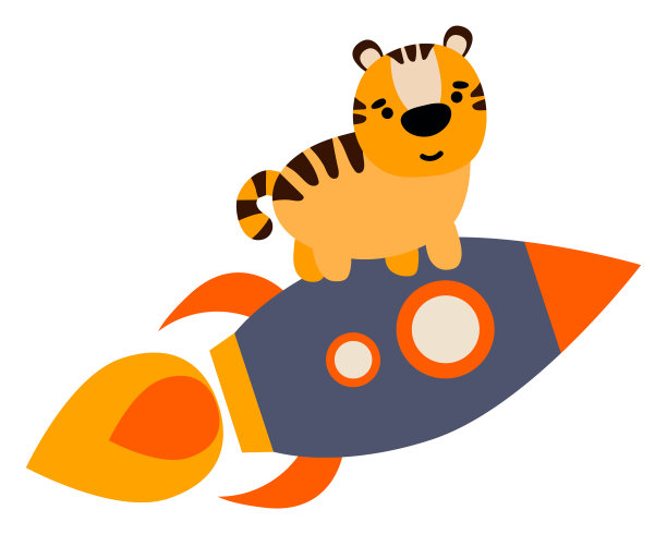 可爱的小老虎在火箭上图片下载