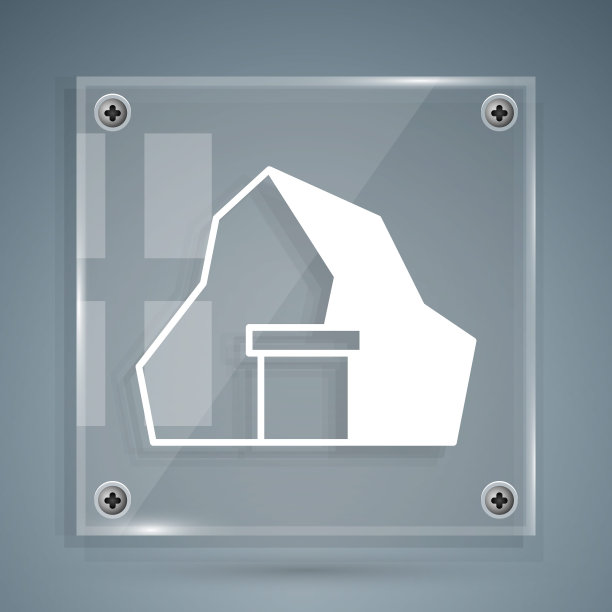 白色金矿图标孤立在灰色背景。方形玻璃面板。向量图片下载