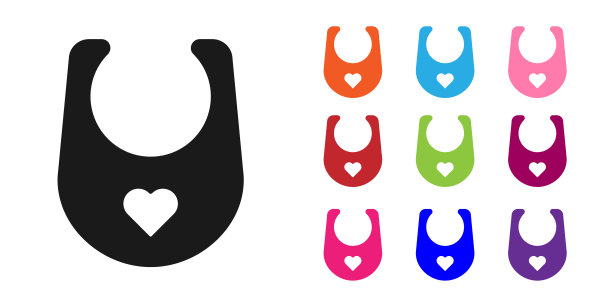 黑色婴儿围嘴图标孤立在白色背景。设置图标丰富多彩。向量图片下载