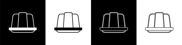 设置果冻蛋糕图标隔离在黑色和白色背景。果冻布丁。向量图片下载