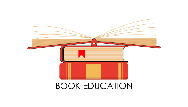书籍堆叠和打开的书标志矢量插图的白色背景。图片下载