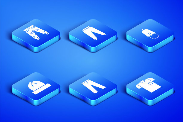 设置Polo衫，迷彩工装裤，长裤，冬季帽子，运动和警察帽子帽徽图标。向量图片下载