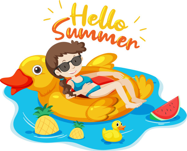 Hello summer标志横幅上有一个女孩图片下载