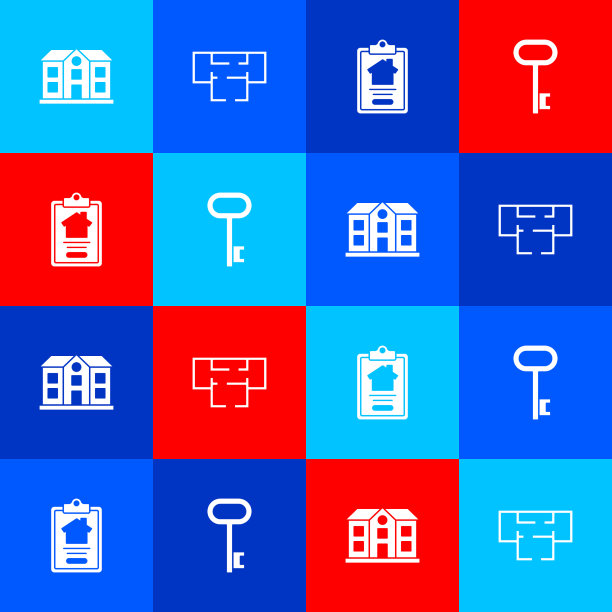 设置房屋规划合同和关键图标图片下载