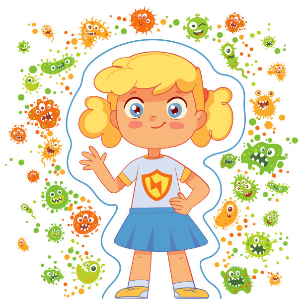 保护儿童远离病毒。有趣的卡通人物图片下载