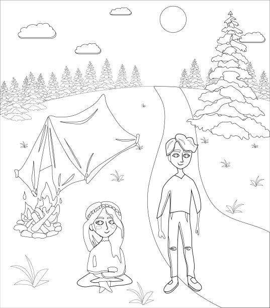 手绘着色页的孩子和成人。漂亮的图案和小细节的图画。彩色书图片。图片下载