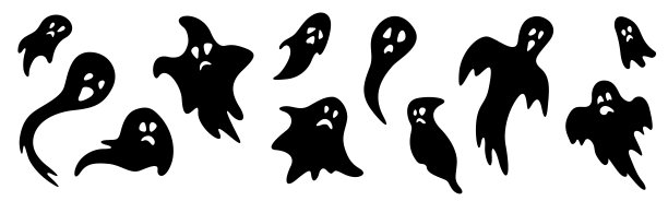 一大堆简单的幽灵。为万圣节剪影。图片下载