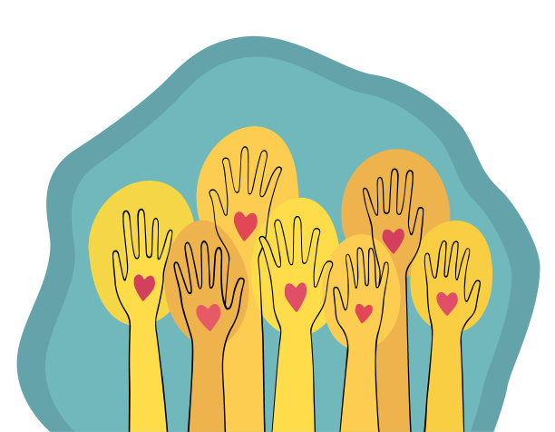 一张举起双手的海报，散发着光和爱。19、观念之觉醒，使人觉醒而联想。可印刷的现代壁画。极简抽象的设计。平面风格股票矢量插图。图片下载