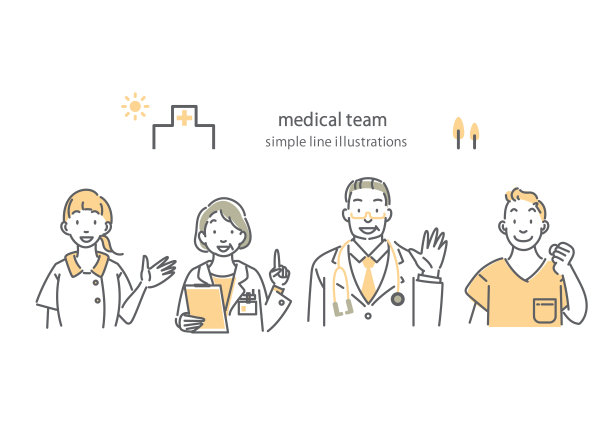 医疗队，简单的线条艺术，双色图片下载