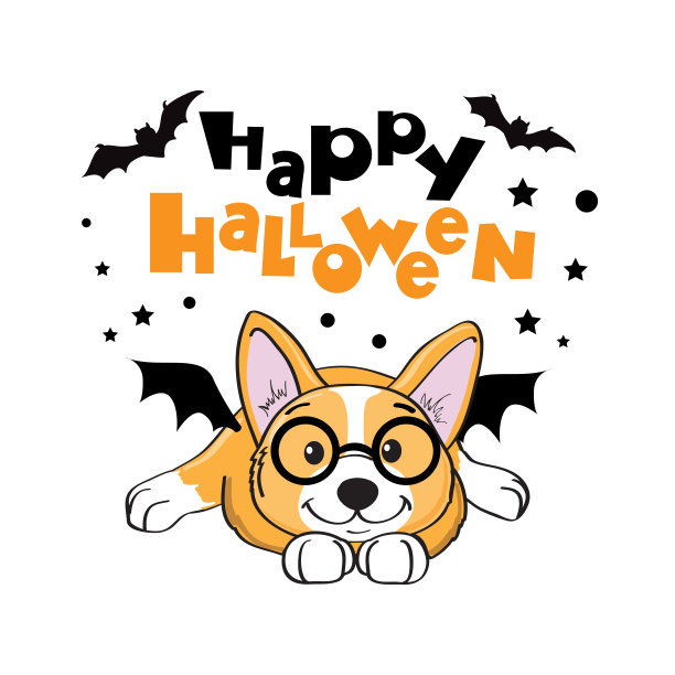 穿着蝙蝠服装的狗的万圣节卡片。矢量插图孤立图片下载