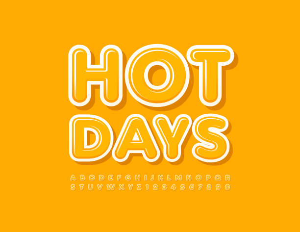 向量明亮模板炎热的日子。创造性的字母表字母和数字集图片下载