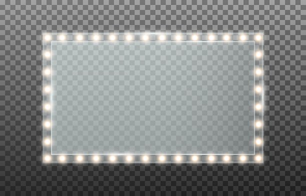 化妆镜与光隔离透明背景。设计复古电灯泡、发光灯图片下载