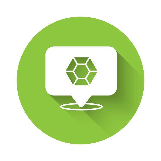 白色宝石石图标孤立与长阴影背景。首饰的象征。钻石。绿色圆圈按钮。向量图片下载