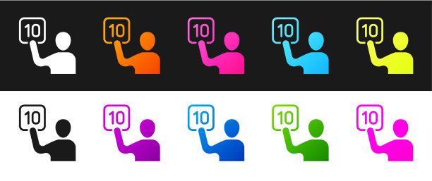 设置评估法官图标孤立在黑色和白色的背景。向量图片下载