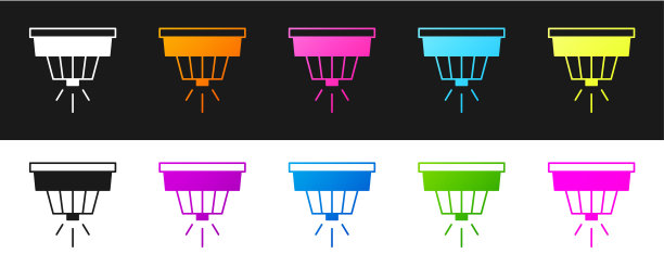 设置烟雾报警系统图标隔离的黑白背景。感烟探测器。向量图片下载