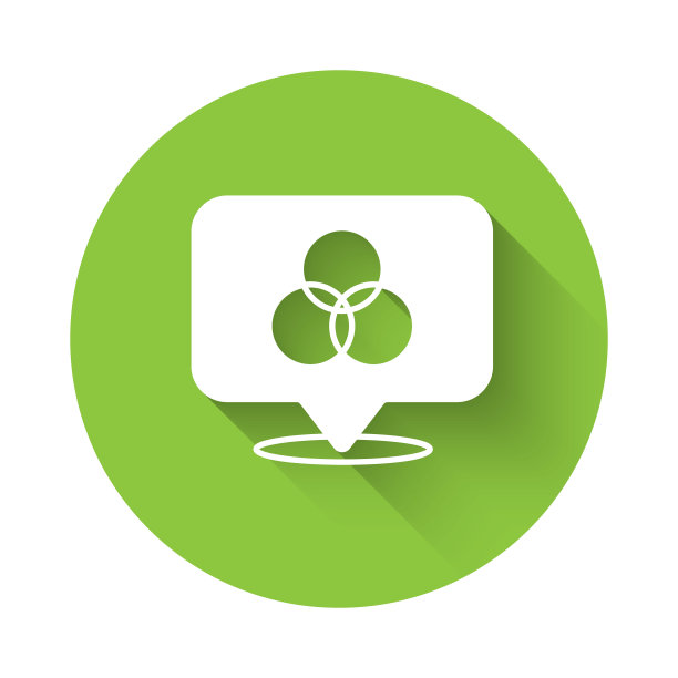 白色RGB和CMYK颜色混合图标与长阴影背景隔离。绿色圆圈按钮。向量图片下载