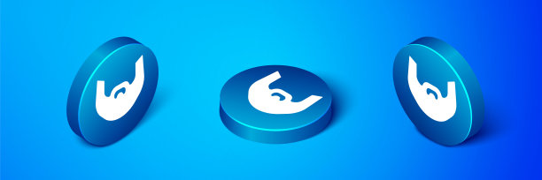 等距胡子和胡子图标孤立在蓝色背景。理发店的标志。面部发型。蓝色圆按钮。向量图片下载