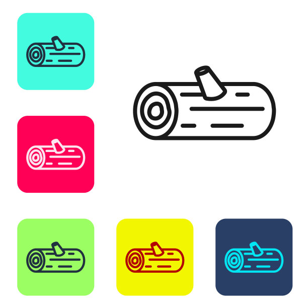 黑线木圆木图标孤立在白色背景。堆柴火。在彩色方形按钮中设置图标。向量图片下载