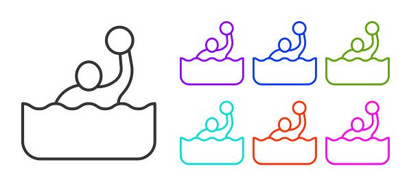 黑线水球图标孤立在白色背景。设置图标丰富多彩。向量图片下载