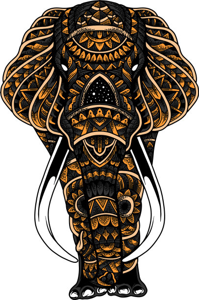 大象zentangle为t恤马克杯贴纸服装图片下载