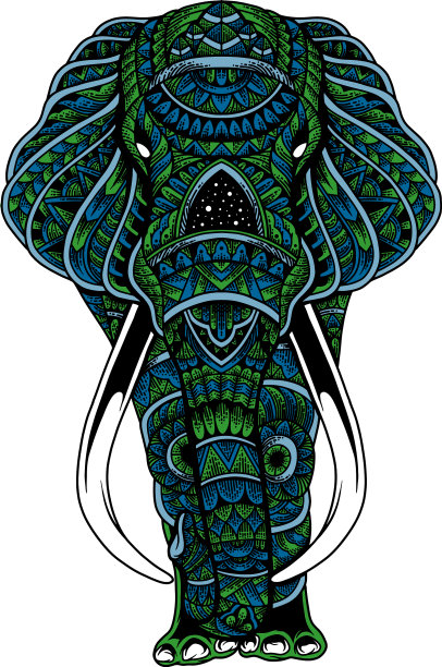 大象zentangle为t恤马克杯贴纸服装图片下载