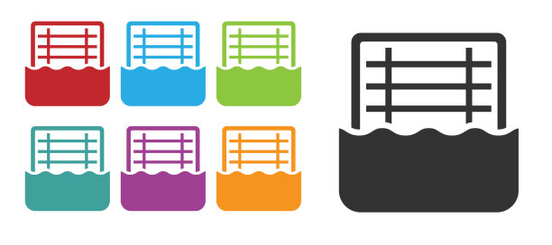 黑水马球图标孤立在白色背景。设置图标丰富多彩。向量图片下载