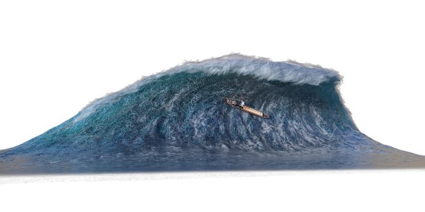 海啸波，世界末日的水景风暴。3D插图孤立在白色背景图片下载