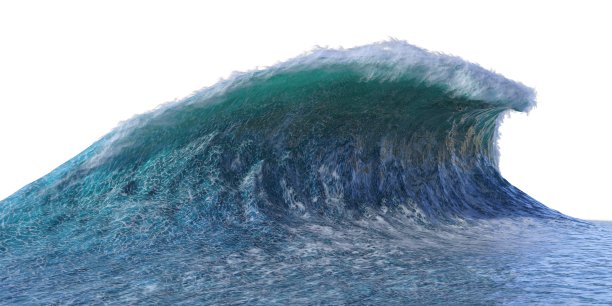 海啸波，世界末日的水景风暴。3D插图孤立在白色背景图片下载