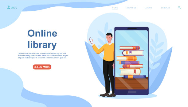 微笑男正在使用网上图书馆图片下载