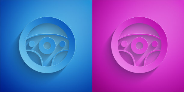 剪纸方向盘图标孤立在蓝色和图片下载