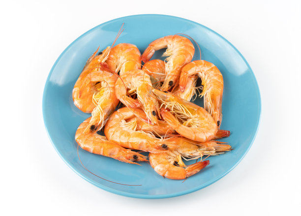 一盘白底熟虾图片下载