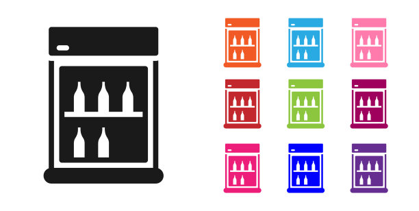 黑色商业冰箱储存饮料图标图片下载