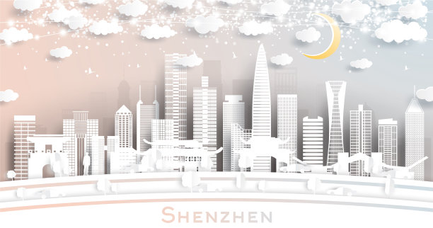 中国深圳剪纸风格的城市天际线图片下载